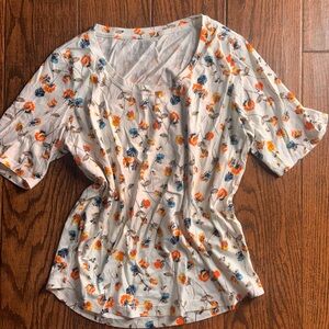 Lands' End Women's Floral Short Sleeve Top - Orange and Blue